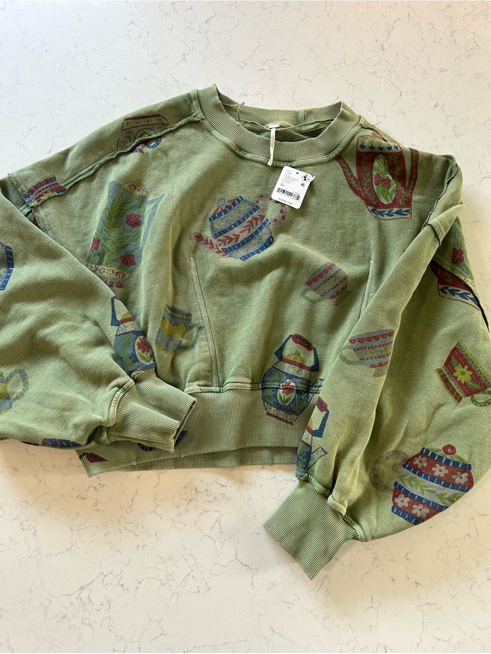 NWT Free People Gaia Sweatshirt in Tea Combo Teapots and Cup - Picture 9 of 14